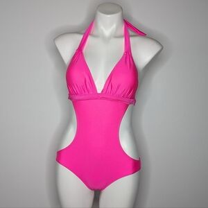 ✨3/$15 Apollo Swim Pink Tie Neck Cutout One Piece Swimsuit M